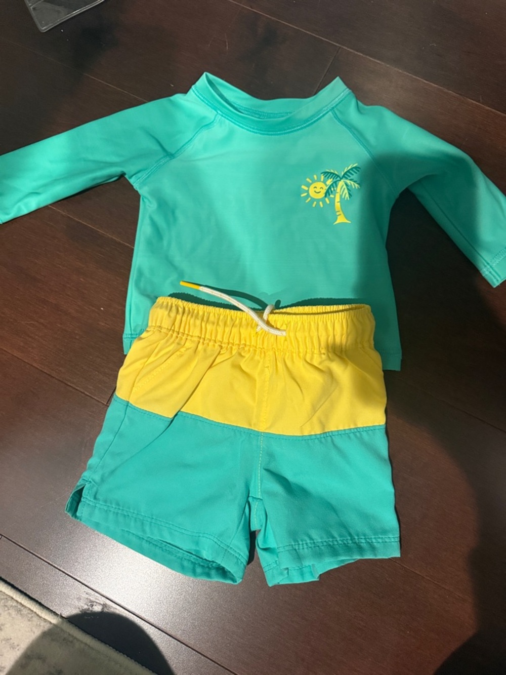Old Navy Teal & Yellow Kids Swim Rash Guard Set